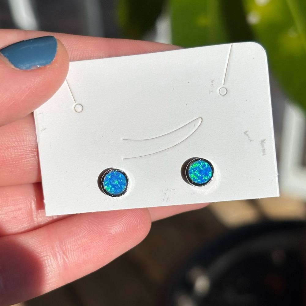 Sterling Silver .925 Blue Opal Stud Earrings